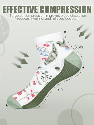 6 Pairs Ankle Compression Socks for Women, Floral Low Cut Athletic Support Socks for Running, Hiking, Travel2