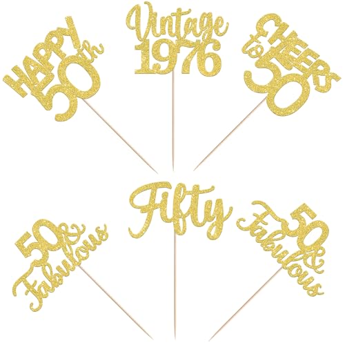 Image of 15 PCS 50th Birthday Centerpiece Sticks Fifty Happy 50th Vintage 1976 Table Flower Centerpieces Sticks Cheers to 50 Fabulous Floral Decorations for 50th Birthday Party Centerpieces Supplies Gold