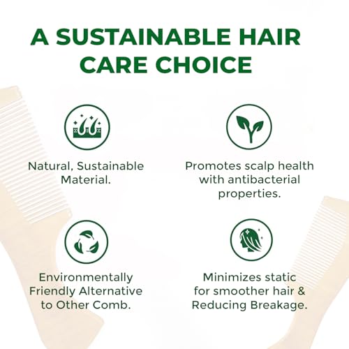 Image of COMBELLE Premium Neem Wood Comb - Eco-Friendly, Oil-Treated Anti-Hairfall & Frizz Control Comb for Men, Women, & Kids - Natural Wooden Comb for Healthy Hair, Dandruff Control, and Scalp Massage (NEEM COMB-5)