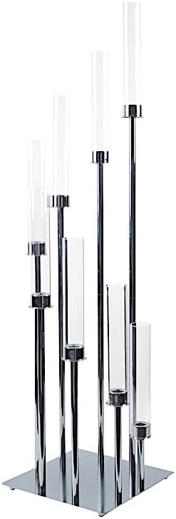 Candelabro plateado de 42 pulgadas de alto para centro de mesa, mesa de comedor de boda, recepción, fiesta, decoración del hogar