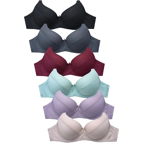 EAG Bras for Women Pack of 6, Casual Wear Lace & Plain Underwire Bra Pack for Women, Everyday Bras Bundle, Various Styles