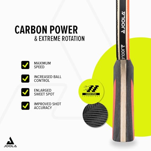 Image of JOOLA Infinity Carbon Professional Table Tennis Paddle with Cover - Ergonomic Comfort Grip - ITTF Approved Rubbers - Competition Paddle for Powerful Spin - Protective Packaging Case