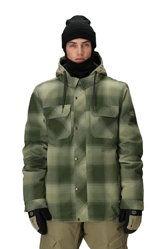 686 Men's Woodland Insulated Jacket - Winter Clothing with Removable Hood & Ski Pass Pocket - Water & Weather Resistant - Sage Plaid, X-Large