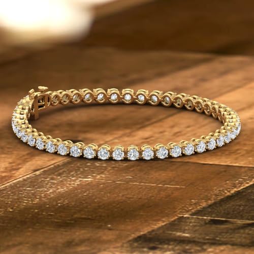 Image of 1 to 6 Carat Prong Set Round Cut Natural Diamond Tennis Bracelet for Women in 14K Gold (7 Inch) (I1-I2 Clarity)