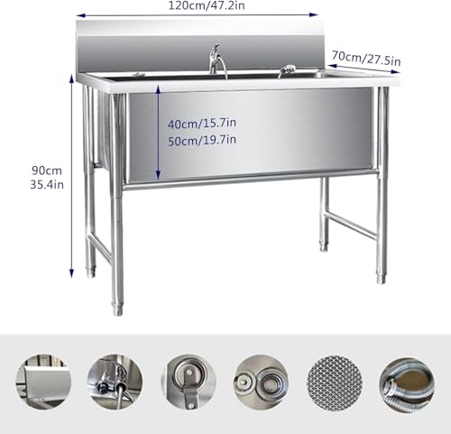 Estação de banho para cães de 47 polegadas, estação de banho profissional de aço inoxidável para cãe