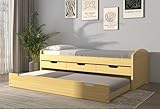 Joseph Natural Panel Wood Twin Daybed with Trundle, Pine Wood Captain’s Bed Storage Daybed, Space Saving Twin Daybed with 3 Storage Drawers, No Box spring Needed, Trundle Bed, Natural