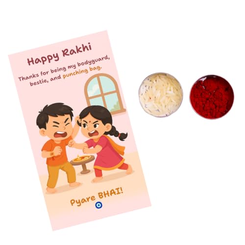Image of Pink Beaded Rakhi for Brother with Greeting Card, Roli Chawal | Premium Pearl Stone Designer Rakhi | Raksha Bandhan Gift for Brother