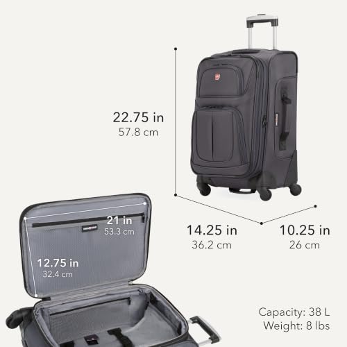 Image of SwissGear Sion Softside Expandable, Dark Grey, 2-Piece Set (Carry-On /Backpack), Sion Softside Expandable Spinner Luggage Durable Lightweight Travel Suitcase