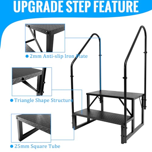 Image of RV Step Stool, 2 Step Ladder, Hot Tub Steps with 2 Handrails, Heavy Duty Ladder Shelf Bookcase, 5th Wheel RV Mobile Home Stairs for Camper /Porch /SPA Pool /Pet Stairs(1 Pack)