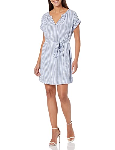 max studio short sleeve dress Max Studio Dress Womens Size XS Blue Printed Short Sleeve V Neck Midi Tie Waist