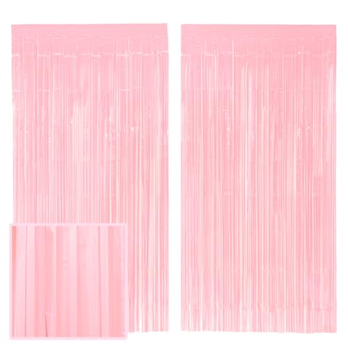Image of xo, Fetti 2pk Matte Pastel Pink Fringe Foil Curtains | Bachelorette, Bridal Shower, Backdrop, Wedding, Birthday, Photo Booth, Party Decorations