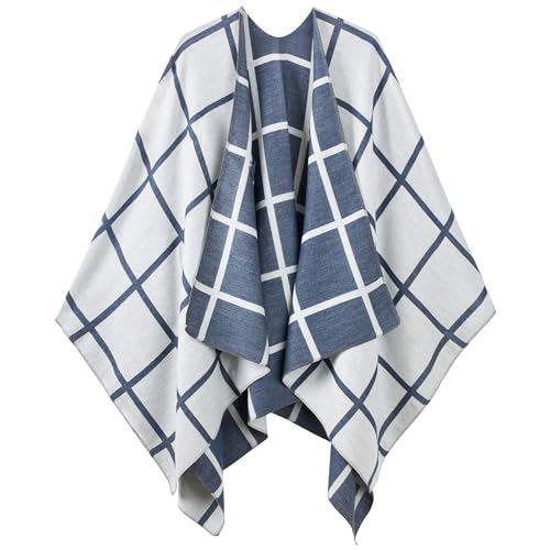 Image of Women's Shawl Wrap Poncho Ruana Cape Cardigan Sweater Open Front for Fall Winter Spring