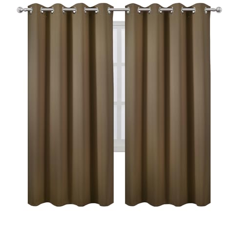 Image of LEMOMO Blackout Curtains 66 x 72 Inch Long Brown Curtains Set of 2 Panels Room Darkening Curtains for Bedroom and Living Room