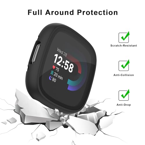 Coque Fitbit Versa 4 protection écran verre trempé Fitbit Sense 2 accessoire noir