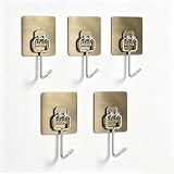 5 Pcs Heavy Duty Adhesive Hooks for Hanging Heavy Items, Large Adhesive Hooks Waterproof and Rustproof Wall Hook Command Hooks Towel Hooks for Bathroom, Kitchen, and Home Use (Gold)