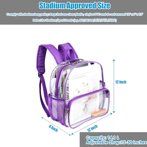 Image of Crosstime Clear Backpack Stadium Approved 12x6x12 Clear Bag with Reinforced Straps Durable PVC for Stadium Events, Sports, Festivals, Concerts - Small Transparent Backpack for Women & Girls - Purple