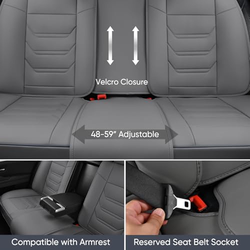 Image of TIEHESYT Gray Car Seat Covers Full Set, Breathable Leather Automotive Front and Rear Seat Covers & Headrest for Reduce the Driving Fatigue, Compatible with Most Vehicles, Cars