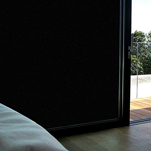 WPCTEV Static Cling Total Blackout Privacy Window Film Cover 100% Light Blocking No Glue Black Window Tint for Home Room Darkening Easy Removal 17.7 Inch x 6.5 Feet