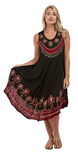 Magritta Women Plus Size Sleeveless Tie-dye Beach Summer Knee Length Sundress (One Size (12-24) UK, Black Red)