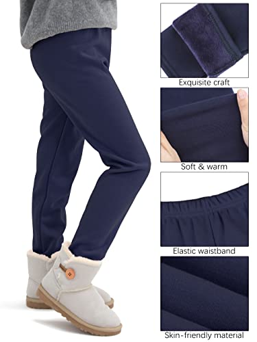 Cooraby 1 Pack Girls Winter Warm Cotton Fleece Lined Leggings Thick Winter Pants Kids Basic Full Length Pant Thermal Leggings Navy #TOP2