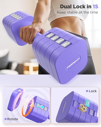 Image of FEIERDUN DB3 5-in-1 Adjustable Dumbbell Set of 2, 12LBS /20LBS Hand Weights for Women, Men, 1s-Adjust Dual-Stable Dumbbell Set for Women Home Gym & Outdoor