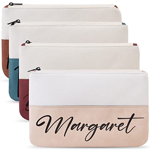 Personalized Makeup Bag w/Name - Vegan Leather & Canvas - 7 Fonts, Bridesmaid Proposal Gifts, Custom Cosmetics Bag, Lightweight & Portable Makeup Pouch for Travelling, Gifts for Women, Mom - Rose