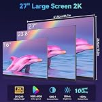 27 Inch Large Second Monitor 2K QHD 1440P 100Hz IPS Screen FreeSync USB C HDMI Laptop External Display, Built in Speakers Stand Portable Gaming Monitor for Laptop Phone PC PS4 Computer Xbox