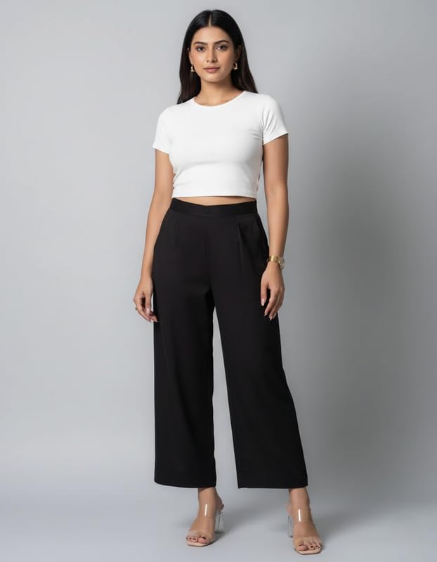 Image of Moirai Pure Cotton Wide Leg Women Trouser Stylish Mid Rise Relaxed Straight Fit Loose Pants Casual Travel Office Formal Wear