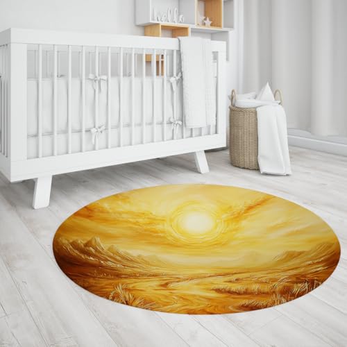 Tapis rond Sunset River Fire lavable et antidérapant de 90cm - 5