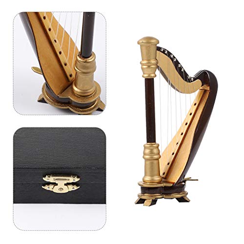 Milisten Miniature Harp Model Wooden Harp Instrument Dollhouse Musical Instrument Mini Harp With Storage Box For Children Harp Lovers #TOP5