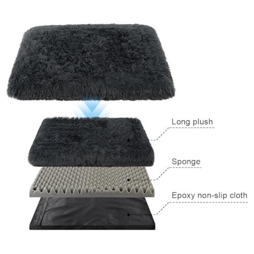 Aomig Hundebett Quadratisches Katzenbett Plüsch Katzendecke Flauschiges Hundebett Waschbar Hundematte Hundekissen Hundekorb Hundesofa für Kleine, Grosse, Mittelgroße Hunde Katzen (Hellgrau, 75*50*8cm)