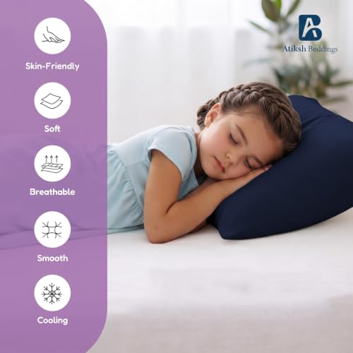 Image of Atiksh Beddings 12x16 Toddler Travel Pillow Cases, Pack of 2, 100% Egyptian Cotton, 600 Thread Count, Zipper Closure, Small Pillowcase for Kids, Daycare, Preschool & Travel, Navy Blue