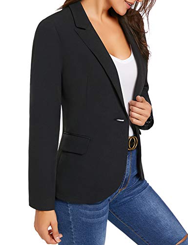 Luvamia Women'S Notched Lapel Neck Long Sleeves One Button Pockets Blazer Jacket Wear To Work Suit New Black Size M thumb #3