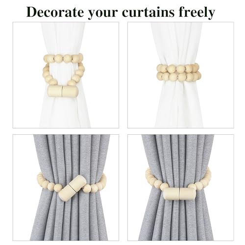 Nieffeiy YZ-WOOD BEAD CURTAIN TIEBACKS Magnetic Curtain Tiebacks, Wood Curtain Tie Backs For Curtains, Boho Curtain Holders For Drapes, Window Treatment Holdbacks thumb #2