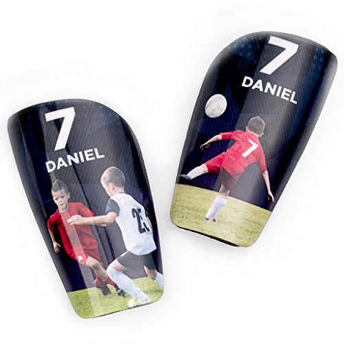 Wanapix | Espinilleras de Fútbol Personalizadas para Niños | con Foto, Nombre, Número y Texto | Protección Integral | Personalización Total - Talla S