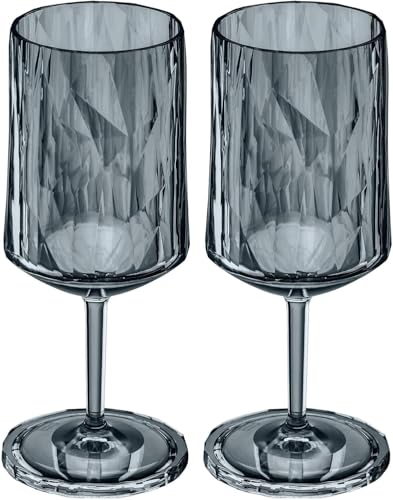 koziol Superglas Club No. 4, 2 Stück, 300 ml, Wein- & Aperitif-Glas mit Stiel aus kristallklarem Kunststoff, luxuriös, unzerbrechlich, wiederverwendbar, Party, Camping, 2er Set (Transparent Grau)