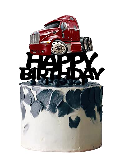Heavy Truck Cake Topper Transportation Theme Birthday Supplies, Acrylic Heavy Truck Happy Birthday Cake Topper For Kid's Boy's Men's Birthday Party Decorations（Red Heavy Truck） #TOP2