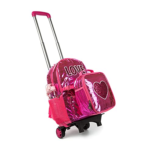 Kit Mochila de Rodinhas Bolsa Escolar Volta as Aulas com Estojo Duplo 2 Divisórias e Lancheira Térmi