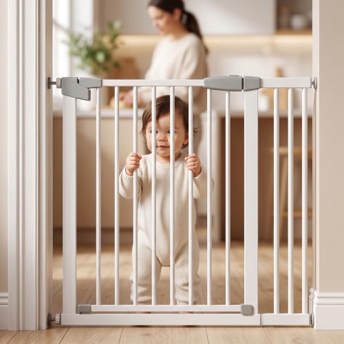 Image of StarAndDaisy Baby Safety Gate for Stairs, Doorways & Hallways, Child Safety Gate with Dual Lock, Auto-Close, No Drill Pressure Mount, Staircase Gate Baby Safety | Safety Gate for Kids Home | Black