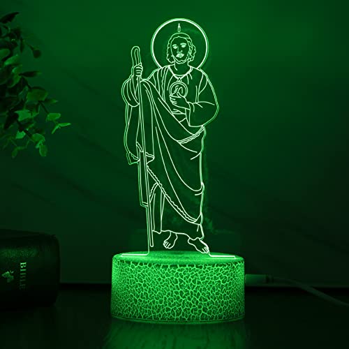 3D LED Night Light San Judas Jesus Malverde Jesus Christ Cracked Base 7 Color USB Cable Battery Touch Switch Best for Gifts, Christmas, Altars (San Judas)
