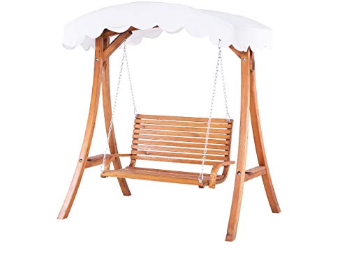 Modern Outdoor Garden Swing Larch Wood Beige Canopy Tray Freestanding Andria