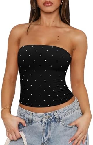 REORIA Women's Strapless Tube Top Double Lined & Non-Slip Y2K Bac...