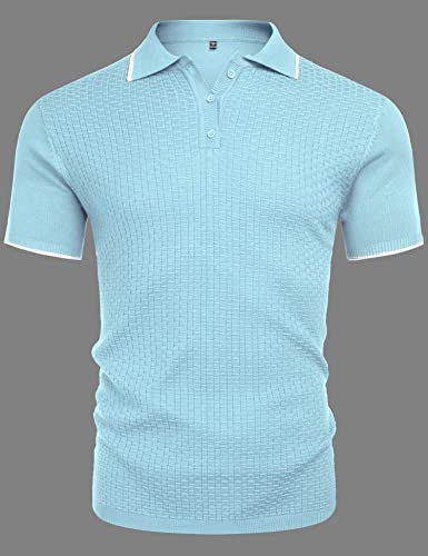 Urru Men's Polo Shirt Casual Knit Short Sleeve Polo T Shirt Slim Fit Shirts Blue L #TOP4