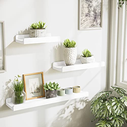 Alsonerbay White Floating Shelves, Large Floating Shelves Wood For Wall Storage, Wall Shelf For Bedroom, Living Room, Bathroom, Kitchen, Office And More, Set Of 3 #TOP1