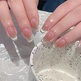 BHIDENAW ネイルチップ ショート 24枚入 人気 和風 かわいい シンプル おしゃれ 成人式 結婚式 パーティー 日常生活に使用できます 花嫁ネイル 光沢 つけ爪 両面テープ ウッドスティック (一目惚れ I10, M)