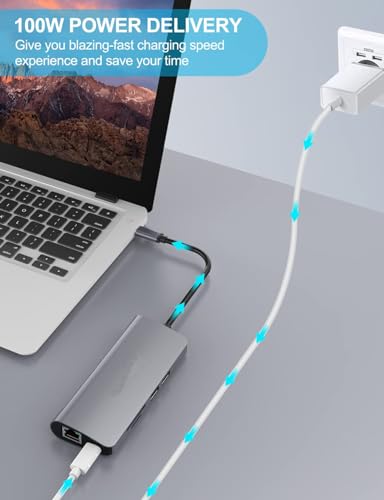 Image of USB HUB 9 in 1 Ethernet Port, USB 3.0 Ports, 100W Power Delivery, VGA,SD /TF Card Readers USB C Hub to HDMI 4K Type C Adapter Compatible for MacBook and More Type C Devices (USB C to 9 in 1 HUB)