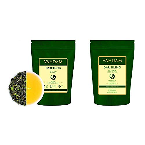 VAHDAM, Darjeeling Tea Sampler - 10 Teas + Darjeeling Premium First Flush Black Tea (3.53oz), 100% Natural | Loose Leaf Black Tea | First Flush & Second Flush | VALUE BACK | Make 100 Cups