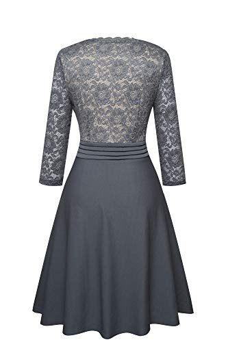 Homeyee A062 vintage damesjurk met 3/4-mouwen, bloemen, kant, geborduurd, cocktail, wijd uitlopende jurk. - Image 3