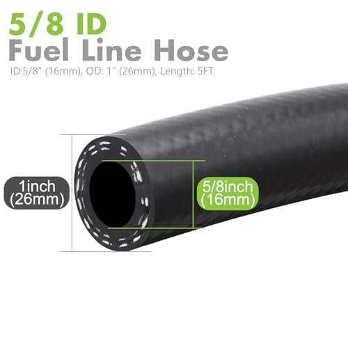 Image of Jeemiter 5 /8 inch ID Fuel Line Hose 5FT - Extra High Flow SAE 30R7 NBR Rubber - Large Diameter Kit with 10 Clamps for High HP Diesel, Racing, Marine & Industrial Use