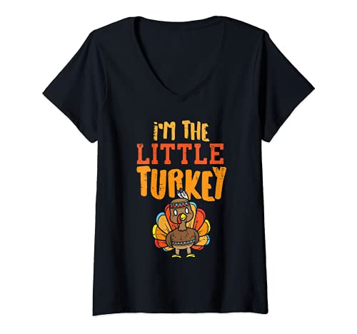 Womens Little Turkey Matching Thanksgiving Family Kids Girls Boys V-Neck T-Shirt